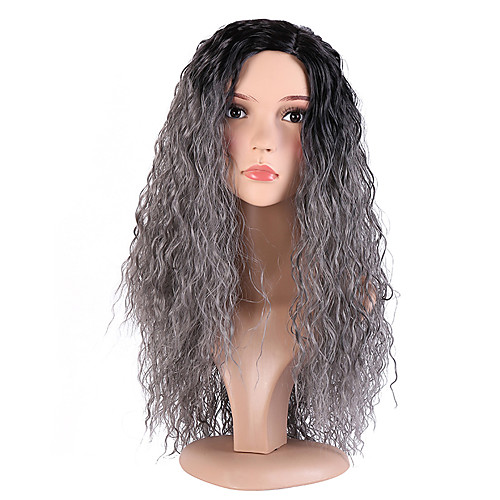 

Synthetic Wig Deep Wave Deep Wave Wig Pink Long Black / Grey Synthetic Hair Women's Ombre Hair Dark Roots Side Part Pink