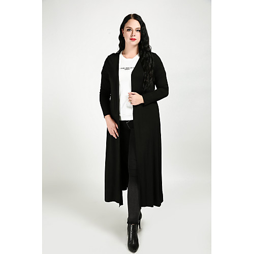 

Women's Solid Colored Oversized Streetwear Fall Trench Coat Maxi Daily Long Sleeve Spandex Coat Tops Black