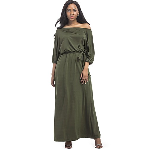 

Women's Loose Maxi long Dress White Black Red Army Green Khaki Royal Blue Navy Blue Half Sleeve Solid Colored Summer Boat Neck Streetwear Cotton M L XL XXL 3XL / Plus Size
