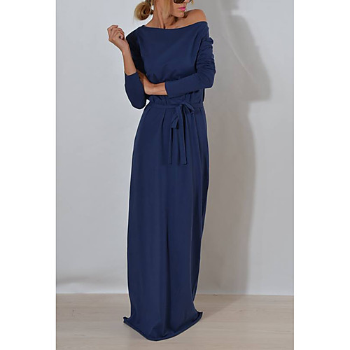 

Women's Loose Maxi long Dress Blue Army Green Gray Long Sleeve Solid Colored Fall Summer Off Shoulder S M L XL