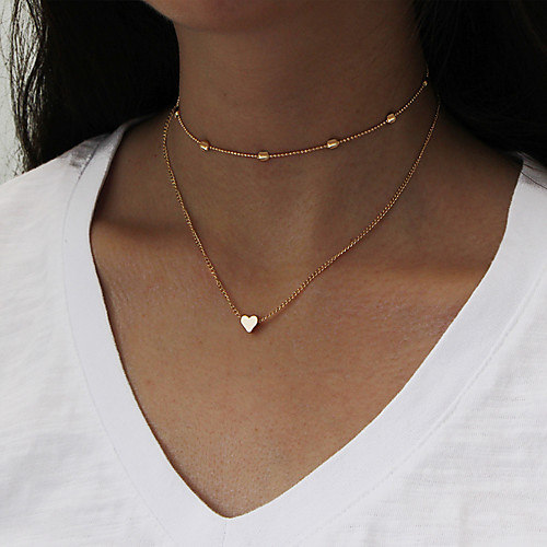 

Women's Choker Necklace Pendant Necklace Chain Necklace Double Heart Ladies Personalized Fashion Simple Style Euramerican Earrings Jewelry Gold / Silver For Dailywear Casual Daily Outdoor clothing