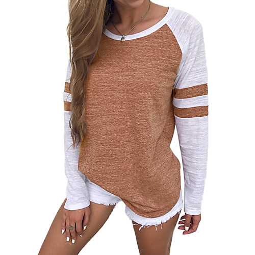 

Women's T shirt Solid Colored Long Sleeve Daily Tops Basic Purple Red Brown