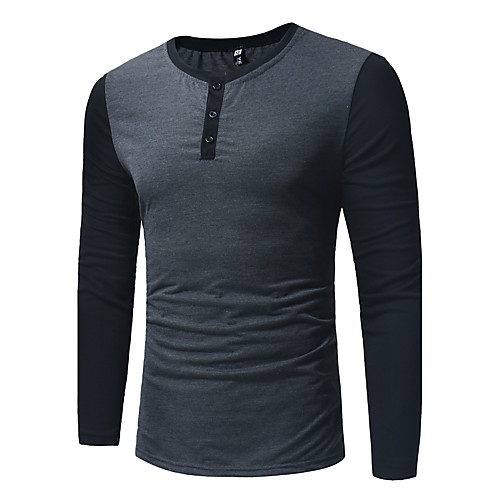 

Men's Shirt Color Block Long Sleeve Daily Tops Active Black Light gray Dark Gray