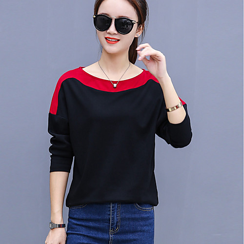 

Women's Color Block Plus Size T-shirt Long Sleeve Daily Tops Cotton Streetwear White Black Red