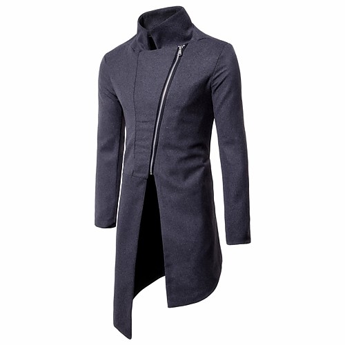 

Men's Overcoat Solid Colored Fall Coat Long Daily Long Sleeve Polyester Coat Tops Black