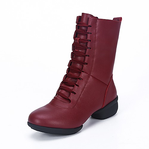 

Women's Dance Boots Boots Split Sole Low Heel White Black Red Lace-up