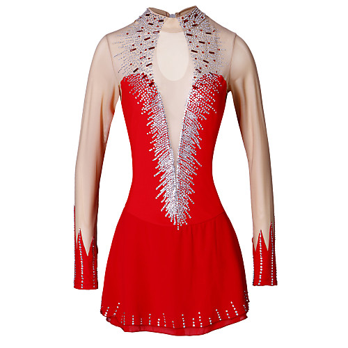 

Figure Skating Dress Women's Ice Skating Dress silvery white Yellow & Yellow Sky Blue Elastane Outdoor Competition Skating Wear Handmade Classic Long Sleeve Skating