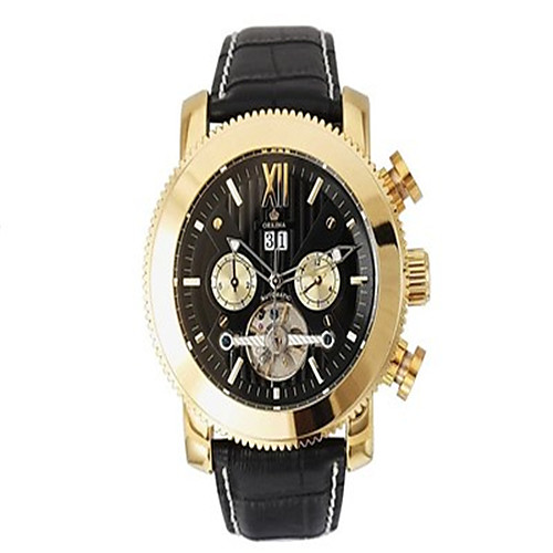

Men's Mechanical Watch Automatic self-winding Leather Black / Brown 30 m Water Resistant / Waterproof Calendar / date / day Analog Black / Gold Gold / White Black / Silver