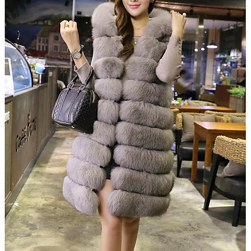 

Women's Solid Colored Streetwear Winter Fur Coat Long Daily Long Sleeve Faux Fur Coat Tops White