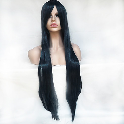 

Synthetic Wig Straight Straight Asymmetrical With Bangs Wig Long Natural Black Synthetic Hair Women's Natural Hairline Black