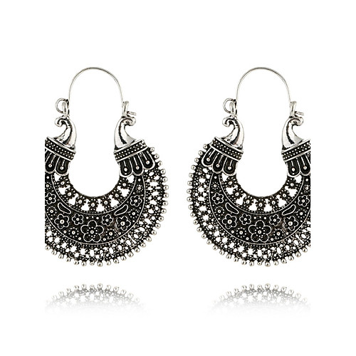 

Women's Drop Earrings Hoop Earrings Ladies Vintage Bohemian Boho Silver Plated Earrings Jewelry Black / Silver For Casual Going out