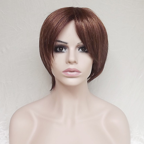 

Synthetic Wig Straight Straight Asymmetrical With Bangs Wig Short Dark Auburn#33 Synthetic Hair Women's Natural Hairline Brown