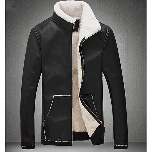 

Men's Solid Colored Streetwear Fall Faux Leather Jacket Regular Daily Long Sleeve PU Coat Tops Black