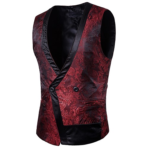 

Black / Purple / Wine Solid Colored / Floral Slim Cotton Men's Suit - V Neck / Party / Fall / Spring / Sleeveless