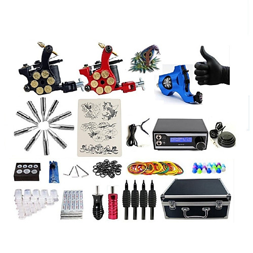 

BaseKey Professional Tattoo Kit Tattoo Machine - 3 pcs Tattoo Machines, Professional Alloy 20 W LED power supply 1 rotary machine liner & shader / 2 alloy machine liner & shader / Case Included