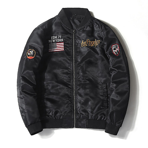 

Men's Baseball Jackets Print Fall Jacket Regular Daily Long Sleeve Cotton Coat Tops Black