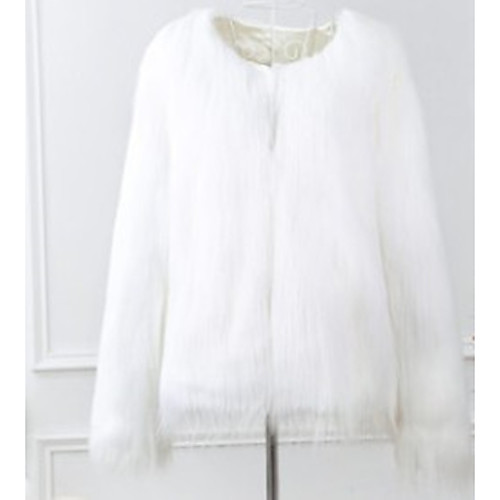 

Women's Solid Colored Winter Fur Coat Regular Party Long Sleeve Others Coat Tops White