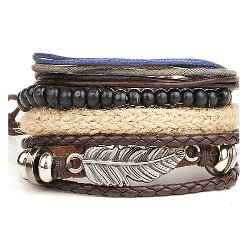 

Men's Women's Wrap Bracelet Leather Bracelet woven Leaf Wings Simple Vintage Leather Bracelet Jewelry Brown For Christmas Wedding Party Halloween Birthday Engagement