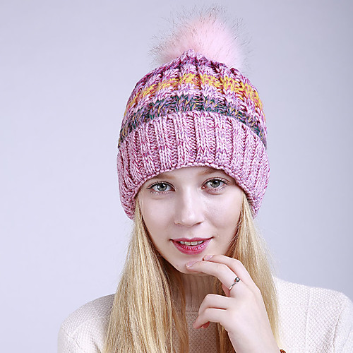 

Women's Active Acrylic Roman Knit Floppy Hat-Floral Braided Winter Beige Navy Blue Gray / Cute