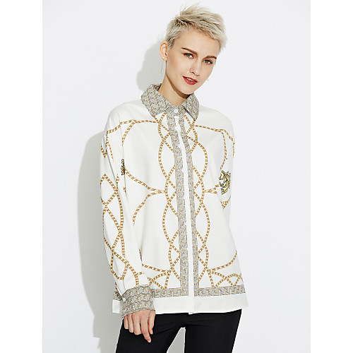 

Women's Shirt Print Long Sleeve Daily Tops Vintage White Black