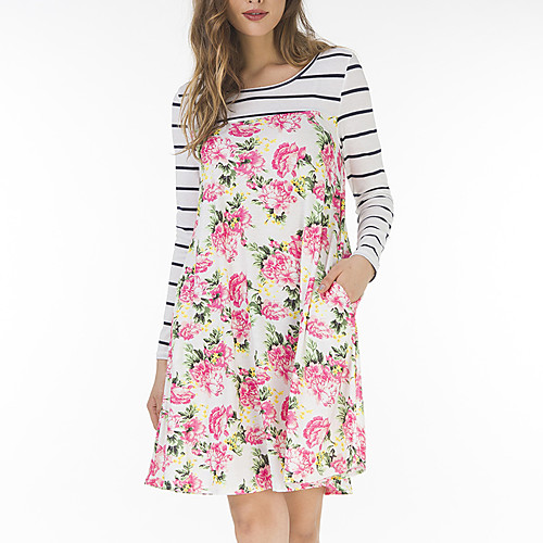 

Women's T Shirt Dress Tee Dress Short Mini Dress Blue Blushing Pink Light Blue Long Sleeve Floral Striped Color Block Floral Fall Summer Round Neck Active Flare Cuff Sleeve S M L XL