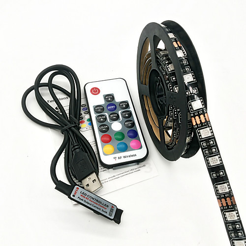 

100CM LED Light Strips RGB Tiktok Lights TV Background atmosphere lamp USB 5V Black Waterproof 15W 5050 10mm with 17Key RF Controller DC 5V