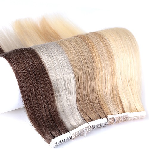 

Tape In Hair Extensions Human Hair 20pcs Pack Straight Blonde Ombre 24 inch Hair Extensions / Long / 8A