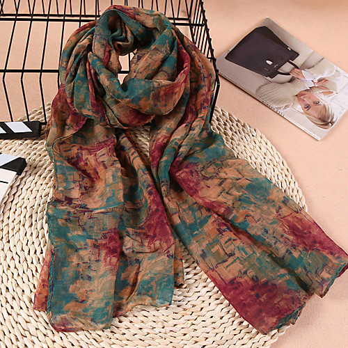 

Women's Cotton / Linen Rectangle Scarf - Abstract Print