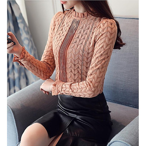 

Women's Shirt Solid Colored Hollow Long Sleeve Daily Wear Tops Cotton Sophisticated White Black Light Brown