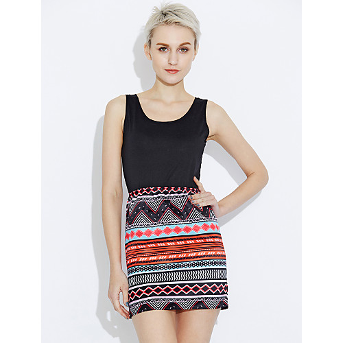 

Women's A Line Dress Short Mini Dress Black Sleeveless Solid Colored Grid / Plaid Patterns Monogram Stylish Print Spring Summer S M L