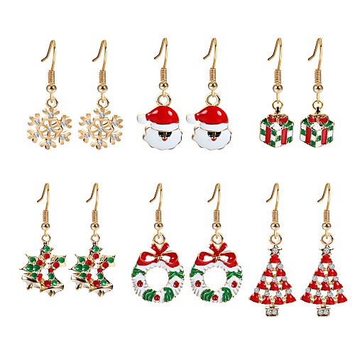 

Women's Cubic Zirconia Drop Earrings Christmas Tree Ladies Zircon Gold Plated Earrings Jewelry Rainbow For Christmas New Year Six-piece Suit