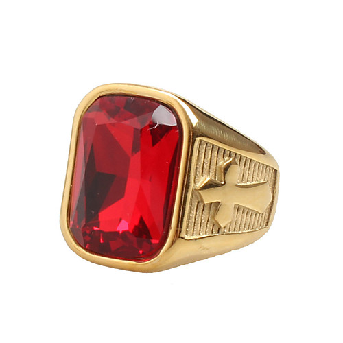 

Men's Band Ring Signet Ring Cubic Zirconia Black Red Titanium Steel Statement Vintage Rock Daily Casual Jewelry Solitaire Emerald Cut