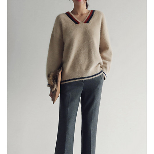 

Women's Solid Colored Pullover Cotton Long Sleeve Short Sweater Cardigans V Neck Fall Winter Blue Beige