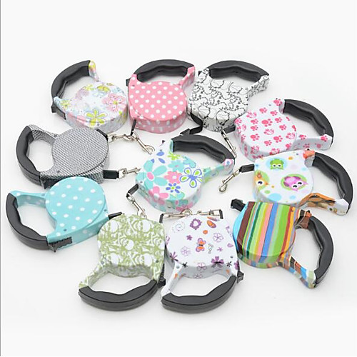 

Cat Dog Leash Portable Walking Retractable Automatic Stripes Cartoon Lolita Polyester Black / White Rainbow Stripe Red Blue