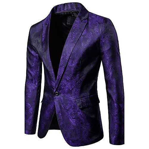 

Men's Party / Daily / Daily Wear Sophisticated Spring / Fall Regular Blazer, Solid Colored / Floral Shirt Collar Long Sleeve Polyester / Spandex Black / White / Purple / Slim