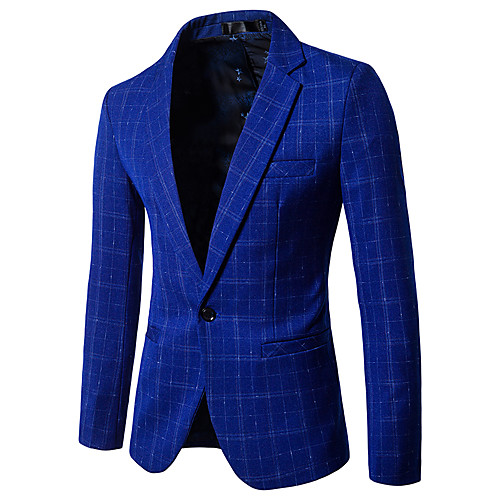 

Royal Blue / Dark Gray / Navy Blue Houndstooth / Plaid Slim Cotton / Polyester Men's Suit - V Neck / Fall / Spring / Long Sleeve