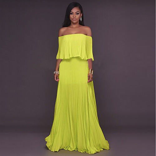 

Women's Swing Dress Knee Length Dress White Yellow Half Sleeve Solid Colored Fall Spring Off Shoulder Off Shoulder S M L XL