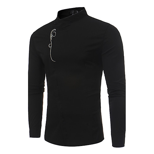 

Men's Shirt Embroidery Solid Colored Long Sleeve Party Tops Cotton Streetwear Black Red Light Blue