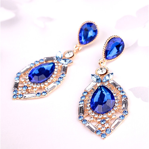 

Women's Crystal Drop Earrings Hoop Earrings Pear Cut Long two stone Drop Ladies Classic Fashion Crystal Earrings Jewelry Red / Green / Blue For Party Gift