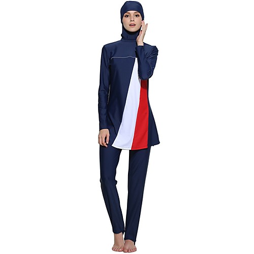 

Women's Burkini Swimsuit Color Block Black Blue Navy Blue Plus Size Swimwear Bathing Suits