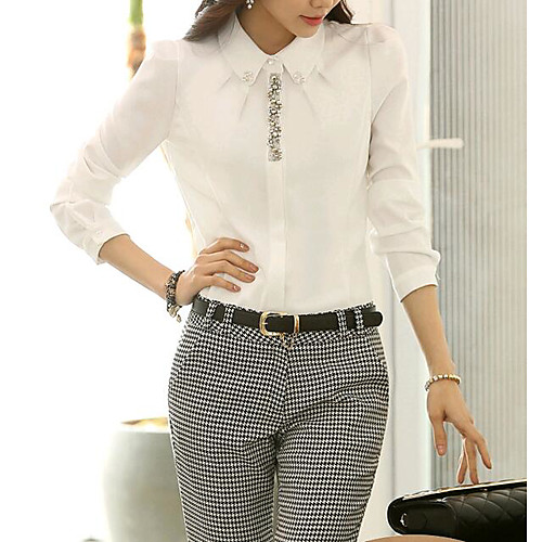 

Women's Shirt Solid Colored Long Sleeve Daily Tops Cotton White Black