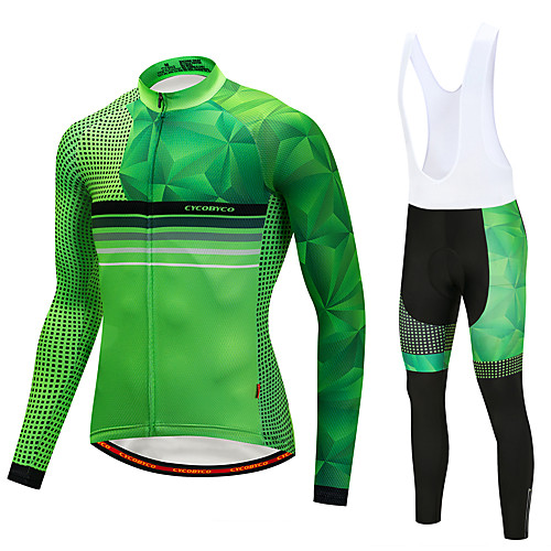 

CYCOBYCO Men's Long Sleeve Cycling Jersey with Bib Tights Winter Fleece Lycra Orange Yellow Green Dot Bike Clothing Suit Fleece Lining 3D Pad Quick Dry Sports Dot Mountain Bike MTB Road Bike Cycling