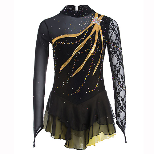 

Figure Skating Dress Women's Girls' Ice Skating Dress Black Sky Blue Purple Spandex Lace Leisure Sports Competition Skating Wear Handmade Solid Colored Fashion Long Sleeve Ice Skating Figure Skating