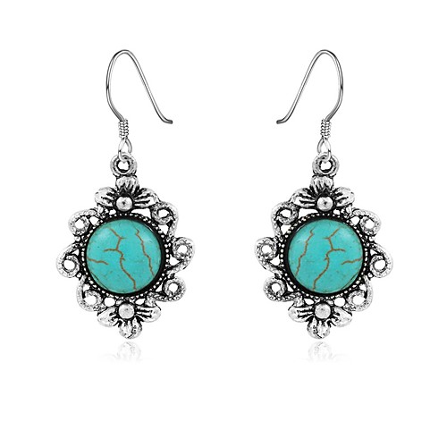 

Women's Turquoise Drop Earrings Chandelier Flower Bohemian Vintage western style Turquoise Earrings Jewelry Silver For Daily
