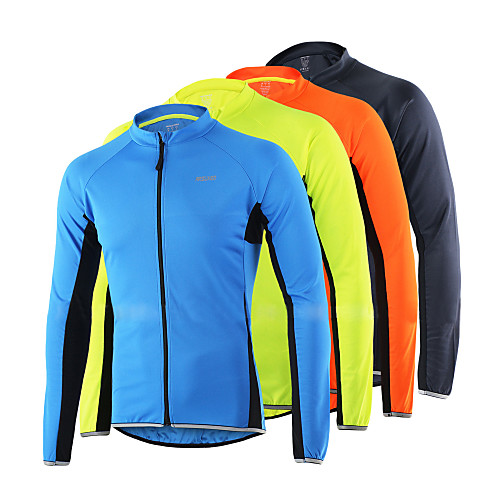 

Arsuxeo Men's Long Sleeve Cycling Jersey Winter Fleece Light Yellow Gray Black Orange Patchwork Bike Jersey Top Mountain Bike MTB Road Bike Cycling Reflective Strips Sports Clothing Apparel