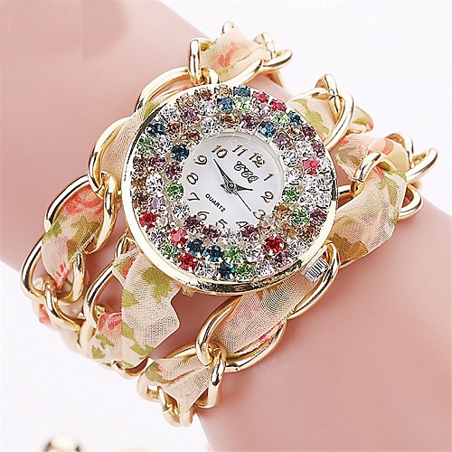 

Women's Wrist Watch Wrap Bracelet Watch Quartz Quilted PU Leather Red / Yellow / Beige Chronograph Analog Ladies Sparkle Casual Simulated Diamond Watch Fashion - Green White / Yellow Yellow Leopard