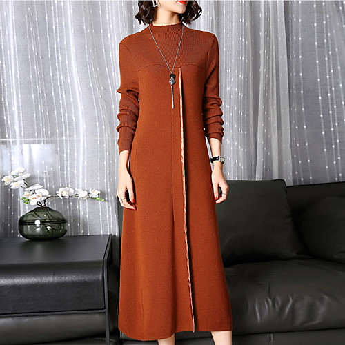 

Women's Sheath Dress Midi Dress Black Brown Long Sleeve Solid Colored Round Neck Streetwear Boho M L XL XXL 3XL / Plus Size