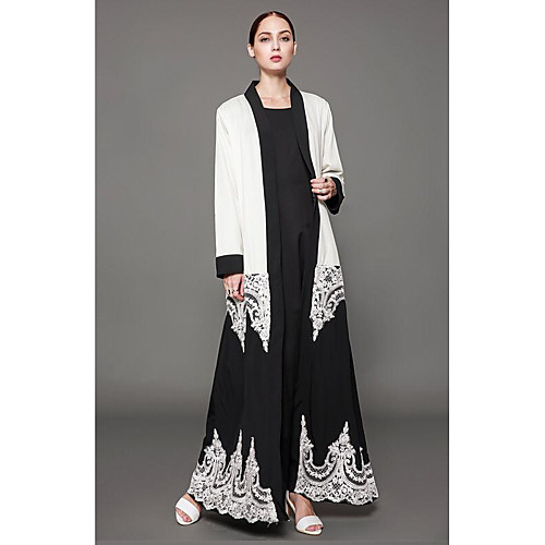 

Women's Jalabiya Maxi long Dress Black Long Sleeve Black & White Solid Colored Winter Round Neck S M L XL XXL 3XL 4XL 5XL / Plus Size