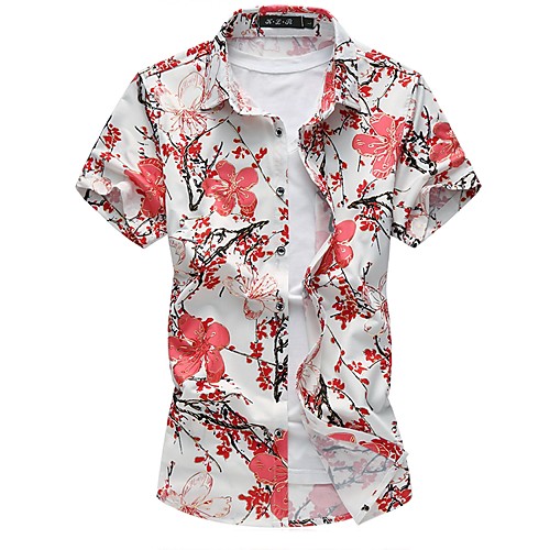 

Men's Shirt Floral Plus Size Print Short Sleeve Daily Tops Blue Red