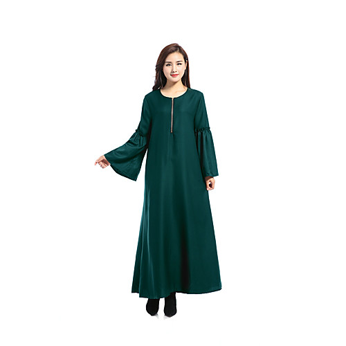 

Women's Swing Dress Maxi long Dress Black Blue Blushing Pink Wine Green Long Sleeve Dusty Rose Solid Colored Spring & Fall Round Neck M L XL XXL
